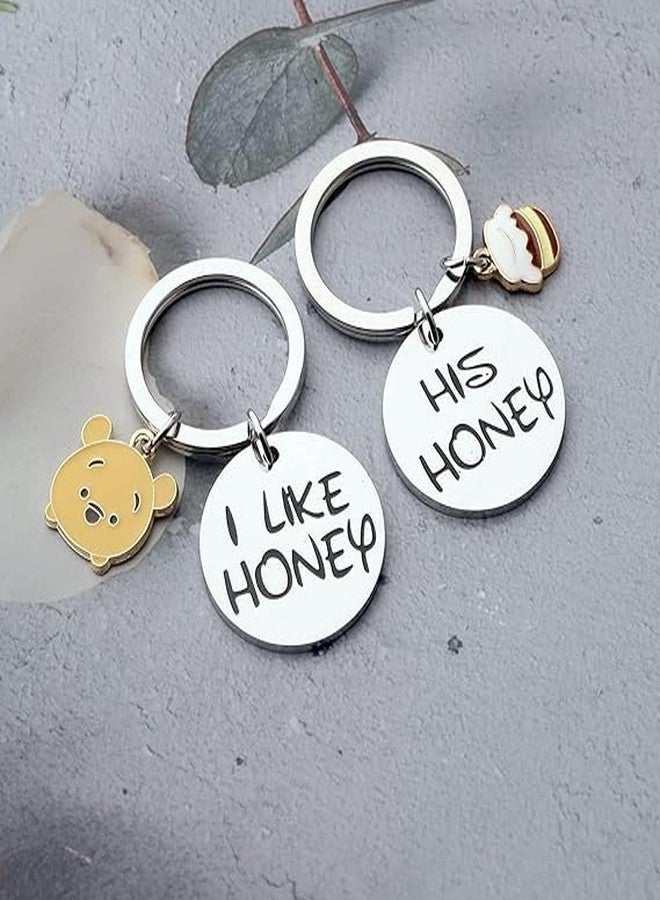 PLwelth Honey Keychain Set for Couples Cute Bear Keychain Charm Accessories for Boyfriend Girlfriend Husband Wife Car Keys Backpack Personalized Gifts for Her Him Valentine’s Day Birthday Christmas - Image 2